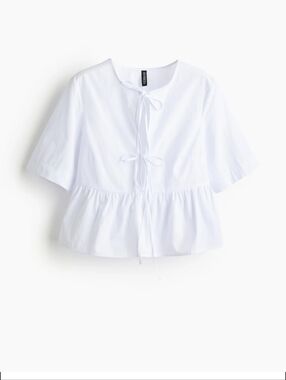 H&M Divided White Tie-front Poplin Blouse, XS